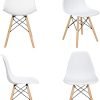 SUPER DEAL Modern Dining Chairs Set of 4 Plastic DSW Shell Lounge Chair Mid Century Side Chairs with Solid Wood Legs for Living Room, Kitchen, Dinning Room, Bedroom, White