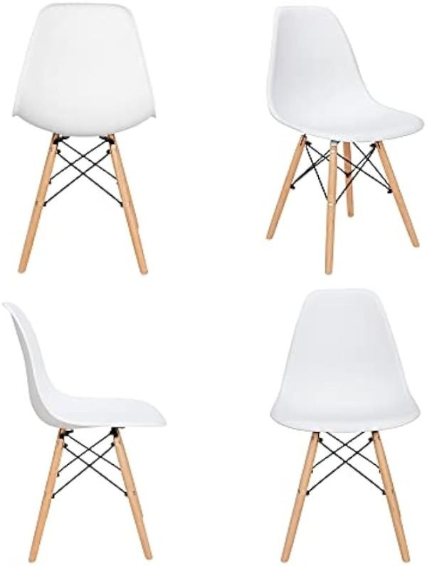 SUPER DEAL Modern Dining Chairs Set of 4 Plastic DSW Shell Lounge Chair Mid Century Side Chairs with Solid Wood Legs for Living Room, Kitchen, Dinning Room, Bedroom, White