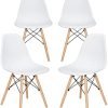 SUPER DEAL Modern Dining Chairs Set of 4 Plastic DSW Shell Lounge Chair Mid Century Side Chairs with Solid Wood Legs for Living Room, Kitchen, Dinning Room, Bedroom, White