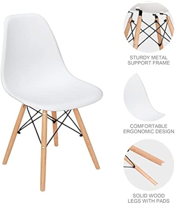 SUPER DEAL Modern Dining Chairs Set of 4 Plastic DSW Shell Lounge Chair Mid Century Side Chairs with Solid Wood Legs for Living Room, Kitchen, Dinning Room, Bedroom, White