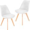 Mid-Century Modern Lounge Chair Set of 2 – High Back Rest, Soft Padded Seats & Solid Wood Legs – Dining, Living Room, Kitchen – DSW Shell Tulip Chair – White