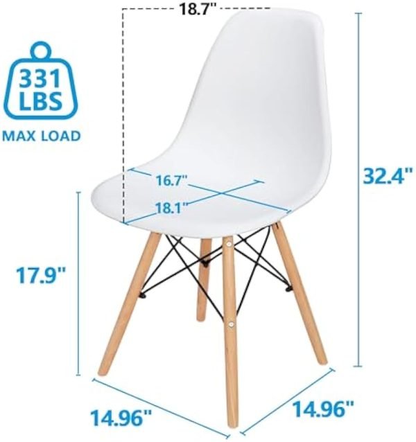 SUPER DEAL Modern Dining Chairs Set of 4 Plastic DSW Shell Lounge Chair Mid Century Side Chairs with Solid Wood Legs for Living Room, Kitchen, Dinning Room, Bedroom, White