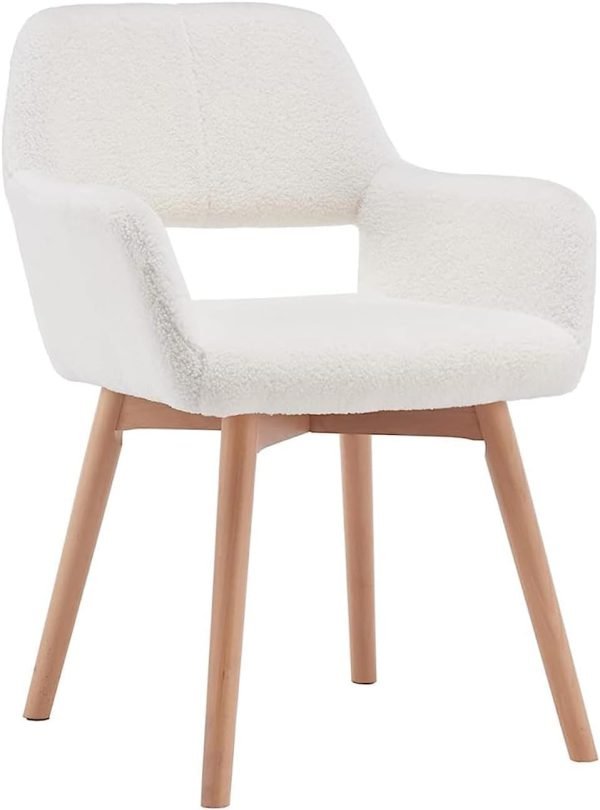 Modern Dining Chairs Kitchen Chair Accent Chair for Living Dining Room Arm Chairs Club Guest with Solid Wood Legs Living Room Chair (Set of 1, Wool White)