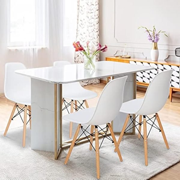 SUPER DEAL Modern Dining Chairs Set of 4 Plastic DSW Shell Lounge Chair Mid Century Side Chairs with Solid Wood Legs for Living Room, Kitchen, Dinning Room, Bedroom, White