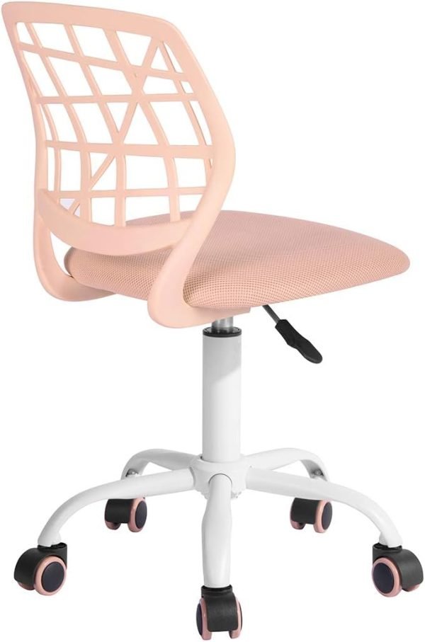 FurnitureR Teens Girls Task Chair 360 Swivel, Low Mid PP Mesh Back Fabric Seat, Height Adjustable, Rolling Castor, W15.7inces x D15.2inces x H29.5-34.2inches (Rose)