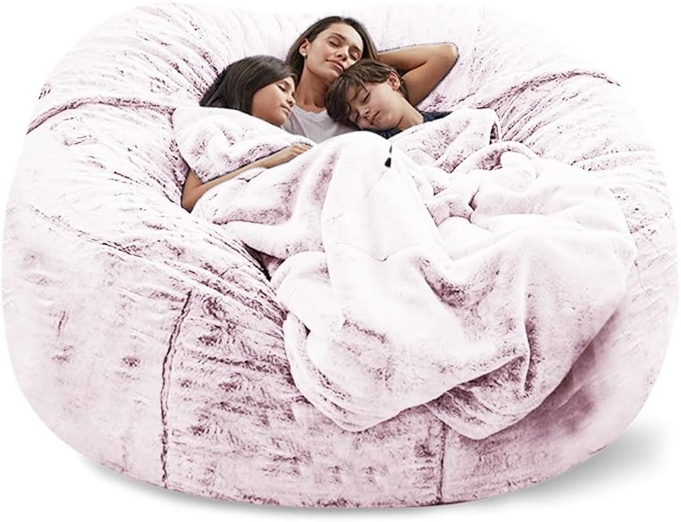 Giant Fur Bean Bag Chair Cover for Kids Adults, (No Filler) Living Room Furniture Big Round Soft Fluffy Faux Fur Beanbag Lazy Sofa Bed Cover (Light Grey, 5FT)