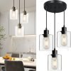 3-Lights Pendant Light Fixture, Hanging Light Fixture Kitchen Island,Black Pendant Lighting for Kitchen Bedroom Hallway, Dining Room Light Fixtures, E26 Base,Clear Glass Shade