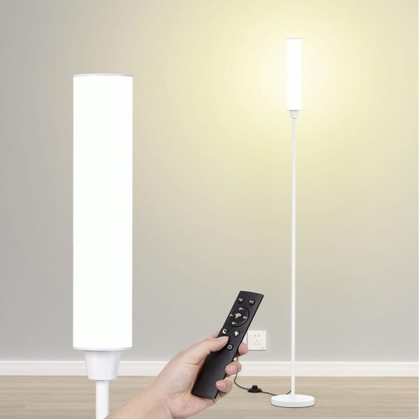 Floor Lamp with Remote Control,Bright Floor Lamps for Living Room/Bedroom/Office, Stepless Adjustable 3000K-6000K Colors and 10-100% Brightness,Standing Light with Foot Switch (Black)