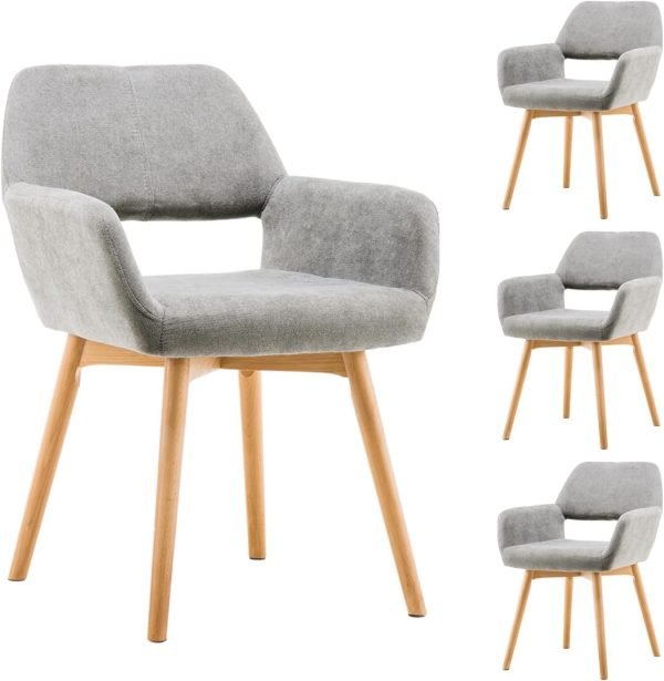 Modern Dining Chairs Kitchen Chair Accent Chair for Living Dining Room Arm Chairs Club Guest with Solid Wood Legs Living Room Chair (Set of 1, Wool White)