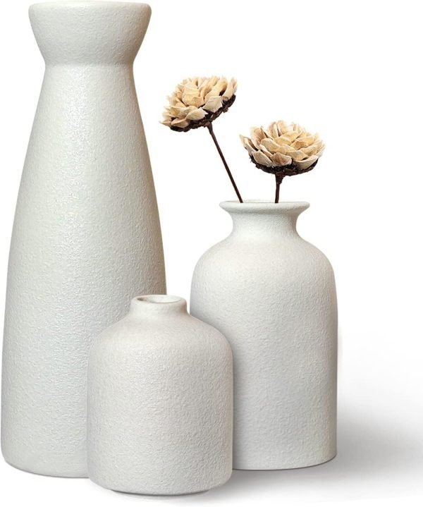 White Ceramic Vase -Set of 3 Boho for Modern Home Decor,Nordic Minimalism Decor Office Entryway Living Room Centerpiece Table Decorations Vases