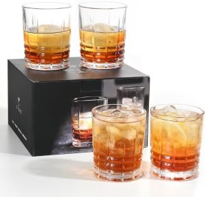 Old Fashioned Whiskey Glasses Set of 4, 11oz Bourbon Glass Set Rock Glass for Cocktail Drinks Scotch, Lowball Drinking Bar Glassware Thick Short Tumbler Drinkware Men Gift