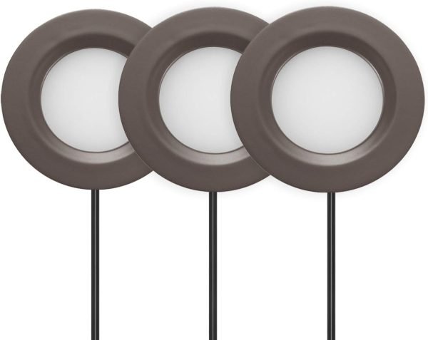 GETINLIGHT 2.75″ Wide 3000K Dimmable LED Puck Lights Kit, Plug-in Installation with recessed or Surface Mounted, Bronze Finished, Set of 3, IN-0102-3-BZ