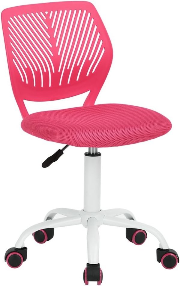 FurnitureR Teens Girls Task Chair 360 Swivel, Low Mid PP Mesh Back Fabric Seat, Height Adjustable, Rolling Castor, W15.7inces x D15.2inces x H29.5-34.2inches (Rose)