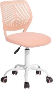 FurnitureR Teens Girls Task Chair 360 Swivel, Low Mid PP Mesh Back Fabric Seat, Height Adjustable, Rolling Castor, W15.7inces x D15.2inces x H29.5-34.2inches (Rose)