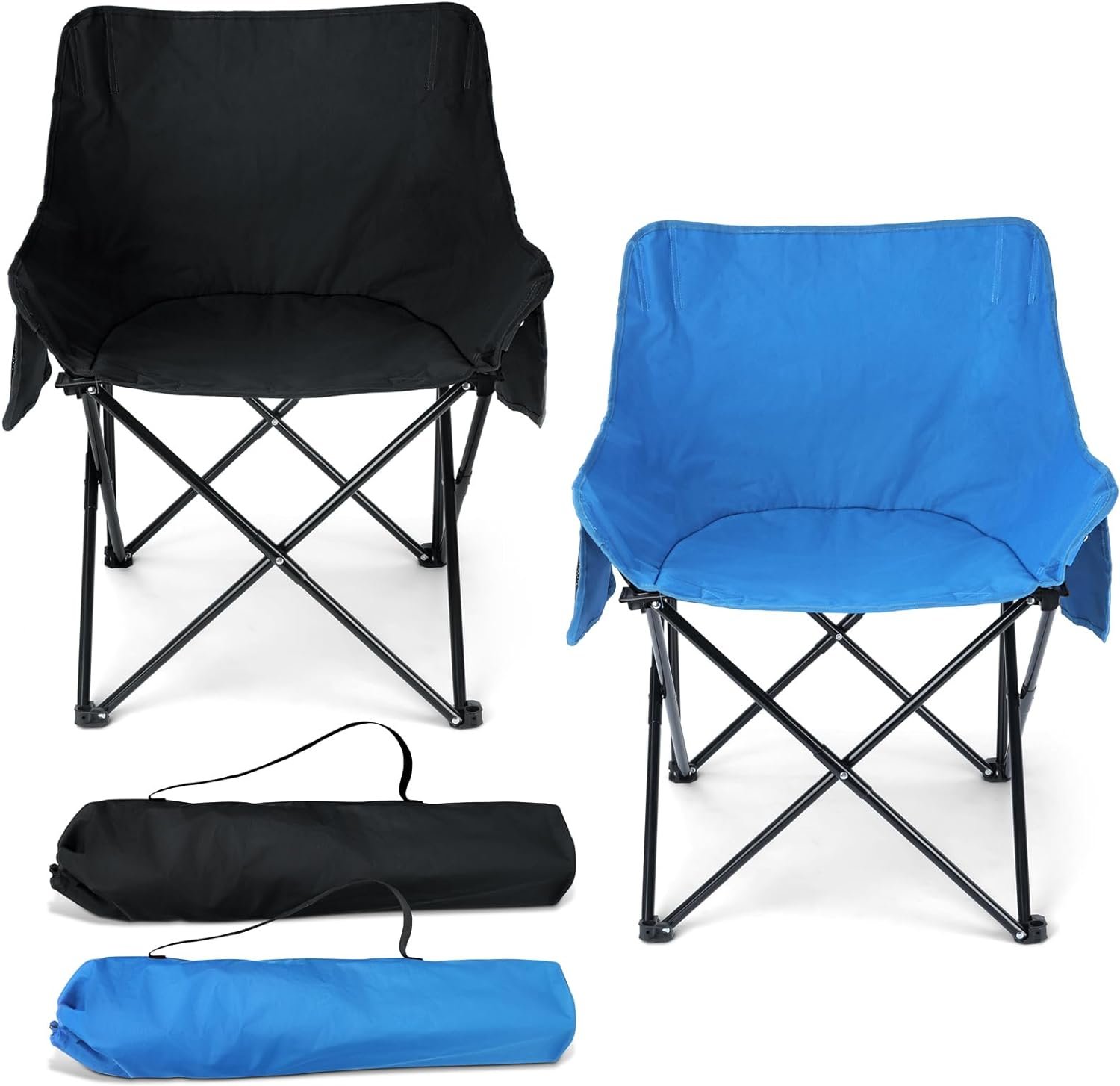 HaSteeL Camping Chair for Adults, Compact Folding Portable Chairs Set with Side Pockets for Outdoors Fishing, Hiking, Backpacking, Picnic, Beach, Travel, Supports to 250lbs, & Storage Bags (Black)