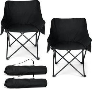 HaSteeL Camping Chair for Adults, Compact Folding Portable Chairs Set with Side Pockets for Outdoors Fishing, Hiking, Backpacking, Picnic, Beach, Travel, Supports to 250lbs, & Storage Bags (Black)