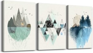 MHARTK66 Canvas Wall Art For Living Room Office Wall decor Abstract Geometry Mountain Wall Artworks Pictures for Bedroom 3 Panels bathroom Wall Paintings posters Home Decoration 12×16 inch 3 piece
