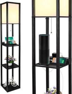 SHINE HAI 3-in-1 Shelf Floor Lamp with 1 USB&Type C&1 AC Outlet, 3-Tiered LED Shelf Lamp, Shelf & Storage Floor Lamp Combination Modern Standing Light