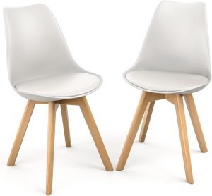 Mid-Century Modern Lounge Chair Set of 2 – High Back Rest, Soft Padded Seats & Solid Wood Legs – Dining, Living Room, Kitchen – DSW Shell Tulip Chair – White