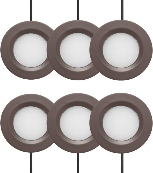 GETINLIGHT 2.75″ Wide 3000K Dimmable LED Puck Lights Kit, Plug-in Installation with recessed or Surface Mounted, Bronze Finished, Set of 3, IN-0102-3-BZ