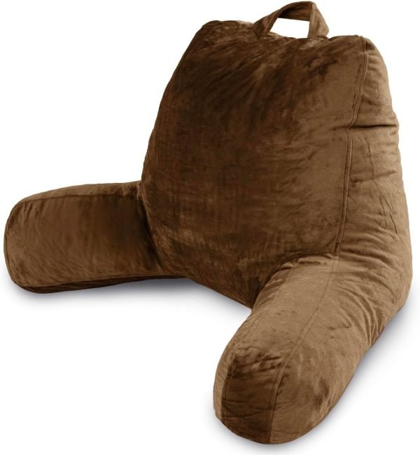 Milliard Reading Pillow with Shredded Memory Foam, Large Adult Backrest with Arms, Back Support for Sitting Up in Bed with Washable Cover (Sit up Pillow) Brown