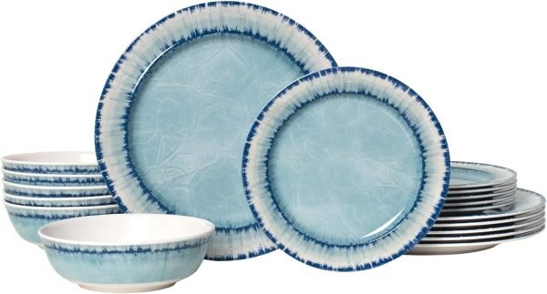 AELS Melamine Dinnerware Set of 12 Pcs Dinner Dishes Set for Indoor and Outdoor Use, Dishwasher Safe, Lightweight Unbreakable, BPA Free, Light Blue