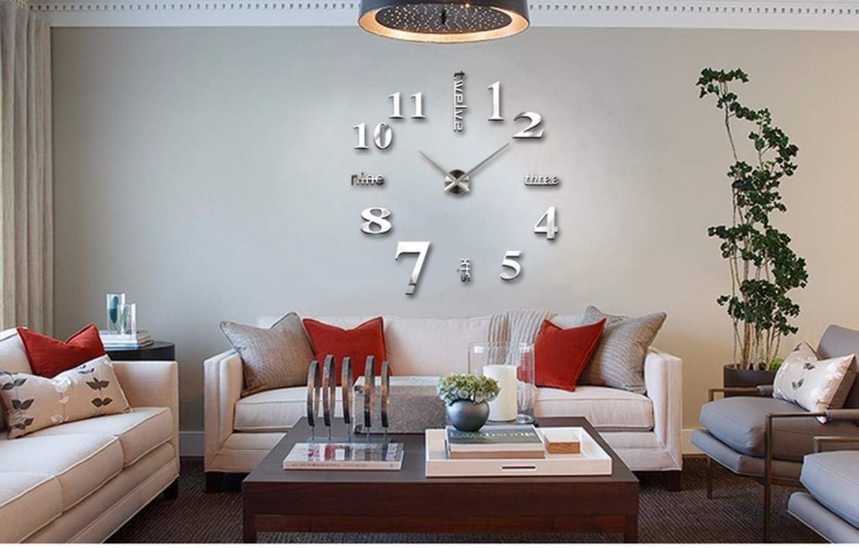 Large 3D DIY Wall Clock Frameless Mirror Surface Big Wall Clock Home Decoration for Living Room Bedroom Home Office Kids Room Hotel Coffee Hall Bar Wall Decoration