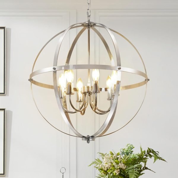 DLLT Vintage Pendant Hanging Light Fixtures, Flush Mount Ceiling Chandelier Lamp with Metal Spherical Shade for Kitchen, Dining Room, Living Room, Hallway, Entryway 3-Light, E12 Base-Matte Black