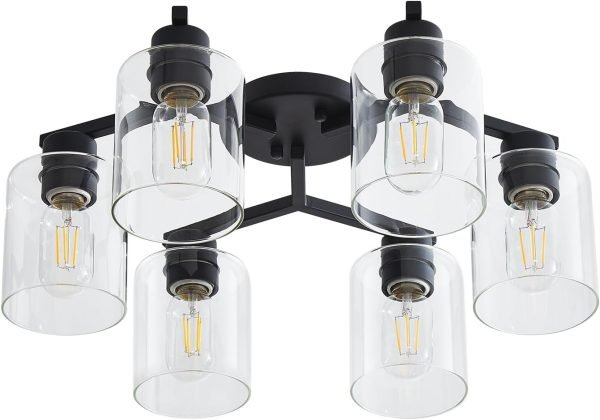 4 Light Semi Flush Mount Ceiling Lights, Modern Brushed Nickel Ceiling Light Fixtures, Light Fixtures Ceiling Mount with Clear Glass Shade for Kitchen, Dining Room, Farmhouse, Foyer, Bedroom