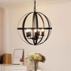 DLLT Vintage Pendant Hanging Light Fixtures, Flush Mount Ceiling Chandelier Lamp with Metal Spherical Shade for Kitchen, Dining Room, Living Room, Hallway, Entryway 3-Light, E12 Base-Matte Black