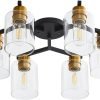 4 Light Semi Flush Mount Ceiling Lights, Modern Brushed Nickel Ceiling Light Fixtures, Light Fixtures Ceiling Mount with Clear Glass Shade for Kitchen, Dining Room, Farmhouse, Foyer, Bedroom