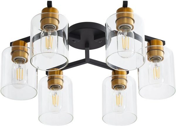 4 Light Semi Flush Mount Ceiling Lights, Modern Brushed Nickel Ceiling Light Fixtures, Light Fixtures Ceiling Mount with Clear Glass Shade for Kitchen, Dining Room, Farmhouse, Foyer, Bedroom