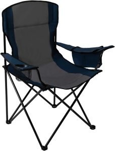 Quad Camp Chair w/ Built-In Cooler and Cup Holder, Includes Carry Bag – Navy/Gray