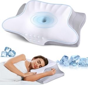 Memory Foam Pillows Cervical Neck Pillow for Neck Pain Relief, Contour Cooling Bed Pillow for Sleeping, Odorless Ergonomic Orthopedic Neck Support Pillows for Side Back Stomach Sleeper with Pillowcase