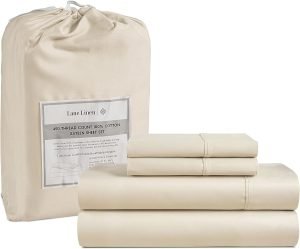 LANE LINEN Queen Sheet Set, 4 Pc Queen Size Sheets Set, 450 Thread Count 100% Cotton Sheets, Cooling Sheets Queen Size, Soft and Breathable Bed Sheets Queen, Deep Pocket Queen Sheets – Ivory