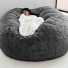 Giant Fur Bean Bag Chair Cover for Kids Adults, (No Filler) Living Room Furniture Big Round Soft Fluffy Faux Fur Beanbag Lazy Sofa Bed Cover (Light Grey, 5FT)