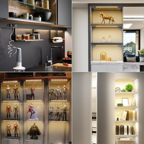 4PCS x 12inch Display Cabinet Lights Warm White, Dimmable LED Shelf Lighting with Memory Function, Bookshelf Lighting, LED Lights for Display Case/Pantry/Closet/Safe, 3000K