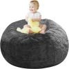 Giant Fur Bean Bag Chair Cover for Kids Adults, (No Filler) Living Room Furniture Big Round Soft Fluffy Faux Fur Beanbag Lazy Sofa Bed Cover (Light Grey, 5FT)