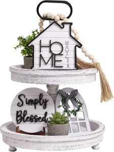 Set of 8 Farmhouse Tiered Tray Decor with 1 Artificial Succulent Plant & 1 Artificial Plant for Rustic Home Sweet Home Kitchen Decor Tier Tray Decor Set