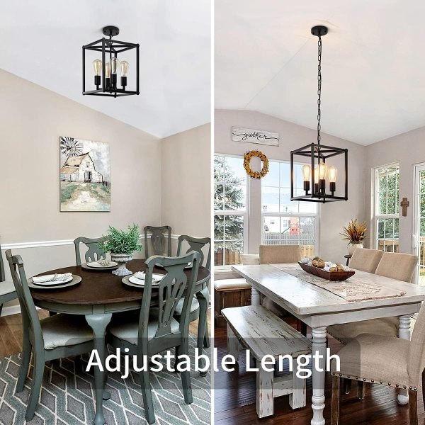 Black Chandelier Dinning Room Light Fixtures Over Table 4-Light Kitchen Chandelier Hanging Light Fixture,Pendant Light Fixture with Adjustable Height