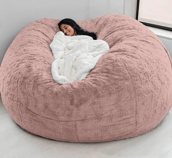 Giant Fur Bean Bag Chair Cover for Kids Adults, (No Filler) Living Room Furniture Big Round Soft Fluffy Faux Fur Beanbag Lazy Sofa Bed Cover (Light Grey, 5FT)