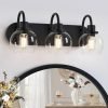 Bathroom Vanity Light,Modern 3-Light Bathroom Lighting Fixtures Over Mirror with Clear Glass Shade and Metal Base,Matte Black Bathroom Lighting