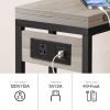 HOOBRO C Shaped Side Table with Charging Station, Foldable End Table with Fabric Bag, Sofa Table Coffee Table Snack Table for Couch Small Space Living Room, Bedroom, Greige and Black BG30USF01