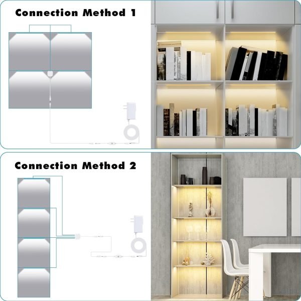 4PCS x 12inch Display Cabinet Lights Warm White, Dimmable LED Shelf Lighting with Memory Function, Bookshelf Lighting, LED Lights for Display Case/Pantry/Closet/Safe, 3000K