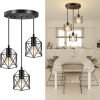 Licperron Industrial 3-Light Pendant Light, Adjustable Kitchen Hanging Ceiling Light Fixtures with Metal Cage, Black Farmhouse Pendant Lighting for Kitchen Island Dining Room Hallway, E26 Base