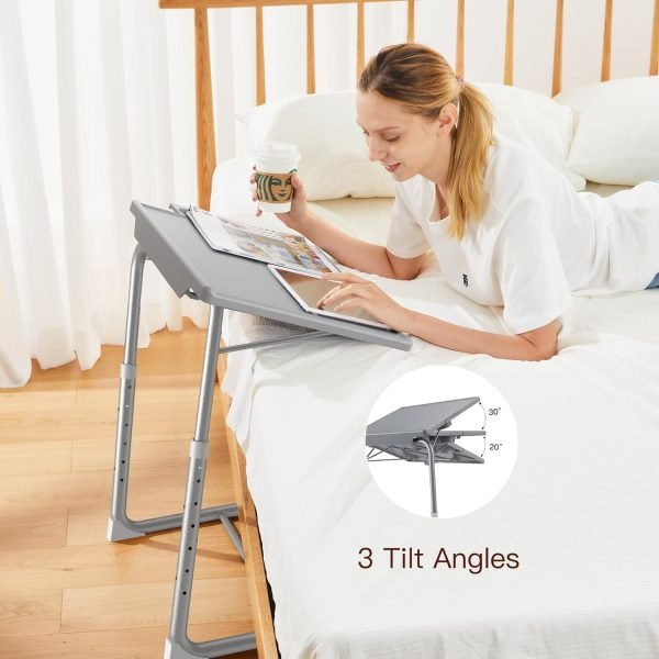 Adjustable TV Tray Table – TV Dinner Tray on Bed & Sofa, Comfortable Folding Table with 6 Height & 3 Tilt Angle Adjustments (Gray)