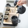 Asian tea set |Kungfu tea sets |Ceramic Portable tea set |tea sets for adult |13-piece withgrey leather case |Tea set gift for Home, Outdoor, Business (Ceramic-Black teaset)