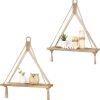 Mkono Macrame Hanging Shelves Boho Wall Decor Set of 2 Rustic Wood Floating Storage Shelf for Bedroom Bathroom Living Room Nursery Dorm Room, Display Shelving for Hanging Plants Photos