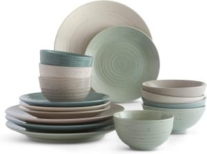 Sango Siterra Artist’s Blend 16-Piece Stoneware Dinnerware Set with Round Plates and Bowls, Muticolor