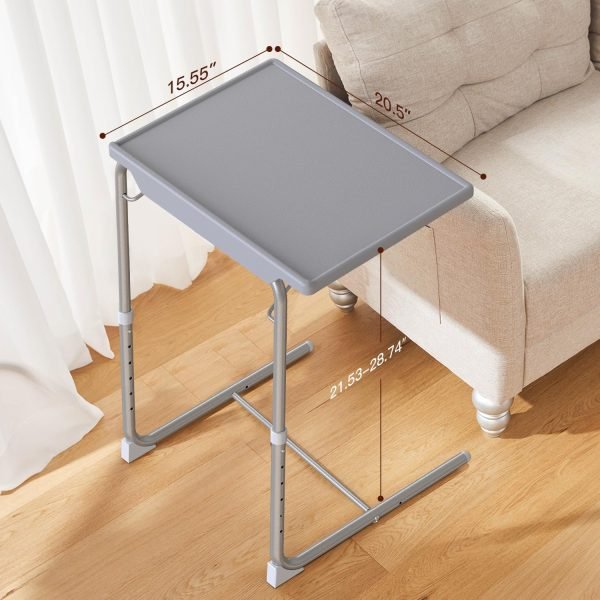 Adjustable TV Tray Table – TV Dinner Tray on Bed & Sofa, Comfortable Folding Table with 6 Height & 3 Tilt Angle Adjustments (Gray)